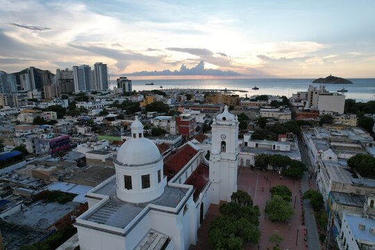 Aerial View of Santa Marta Marina and Caribbean Coast Colombia