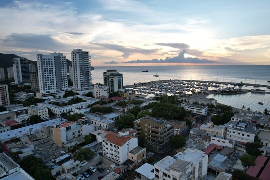 Aerial View of Santa Marta Marina and Caribbean Coast Colombia