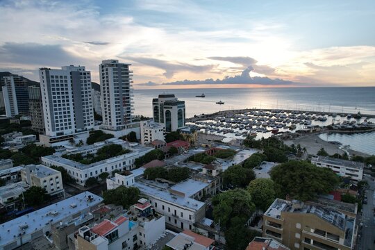 Aerial View of Santa Marta Marina and Caribbean Coast Colombia