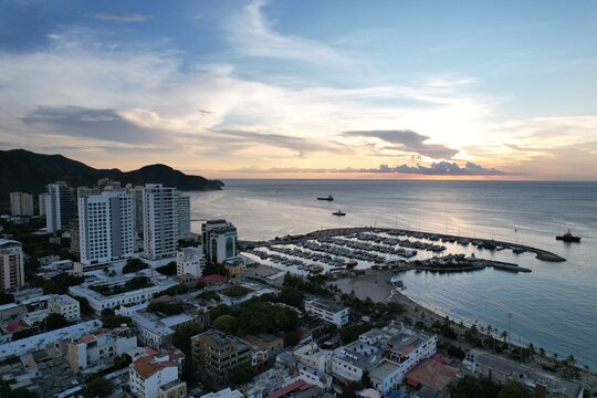 Aerial View of Santa Marta Marina and Caribbean Coast Colombia