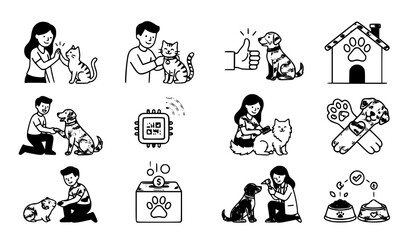 Obraz premium Pet friendship interaction vector people animal icon collection