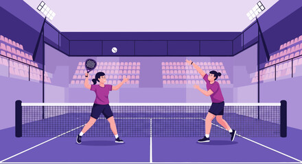 Fototapeta premium Dynamic Padel Match Illustration Depicting Two Players Engaging in a Competitive Sport