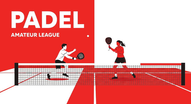 Dynamic Padel Match Illustration Depicting Two Players Engaging in Amateur League Competition