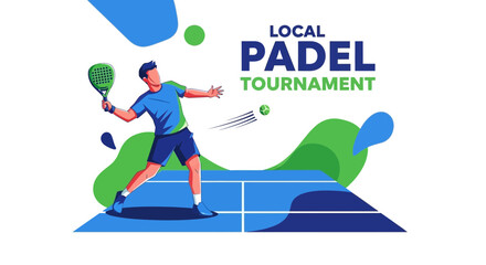 Fototapeta premium Dynamic Padel Player Action Illustration, Local Tournament Design, Sport Event Promotion