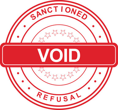 A large red round rubber stamp with 'VOID' appears on official documents.