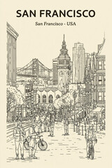 Obraz premium San Francisco Skyline Illustration: A charming line art illustration captures the iconic skyline of San Francisco.