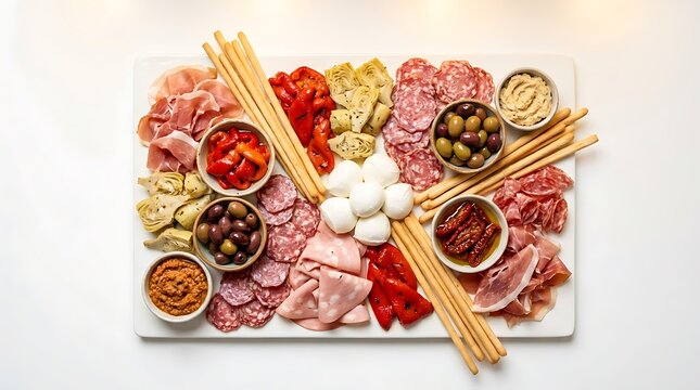 Antipasto platter with cured meats cheese olives breadsticks antipasto breadsticks charcuterie appetizer