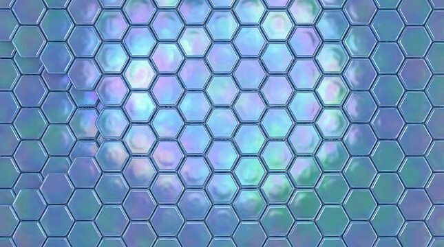 Hexagonal tile surface with iridescent sheen