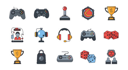 Gaming icons set controllers joystick dice © Guinever
