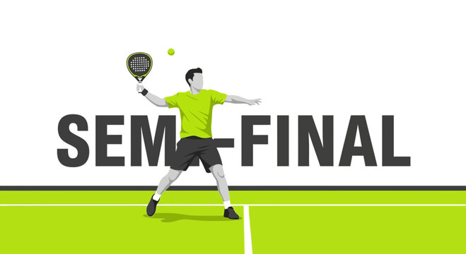 Dynamic Padel Player in Action During the Semifinal Match with Vivid Graphical Elements