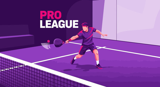 Dynamic Padel Player in Action Illustrated for Pro League Sport Competition Concept