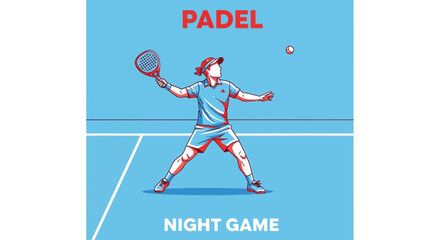 Fototapeta premium Dynamic Padel Player Performing a Serve During a Night Game, Vector Style Illustration
