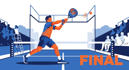 Fototapeta premium Dynamic Padel Player Performing a Forehand Smash During a Competitive Tournament Final Match