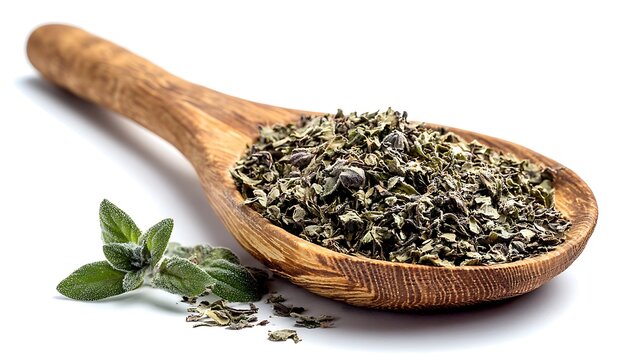 Wooden spoon filled with dried cumin seeds isolated on the white background 