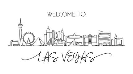 Fototapeta premium Las Vegas Skyline: One-Line Art Illustration, Cityscape Design
