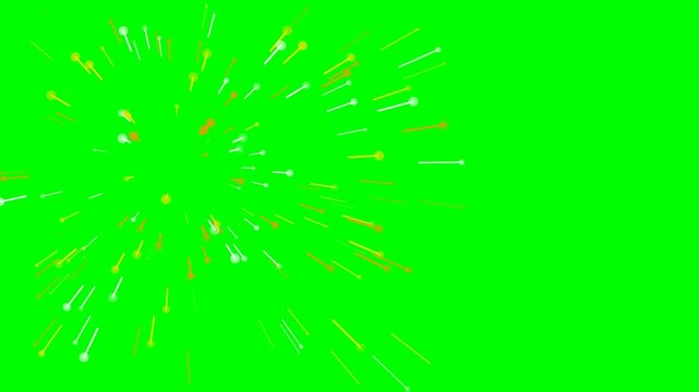 Abstract fireworks display on a vibrant green screen background offers a versatile element for visual effects and chroma key editing.