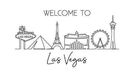 Obraz premium Las Vegas Skyline Welcome Sign: Continuous Line Art