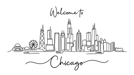 Fototapeta premium Chicago Skyline Line Art: Welcome to the Windy City