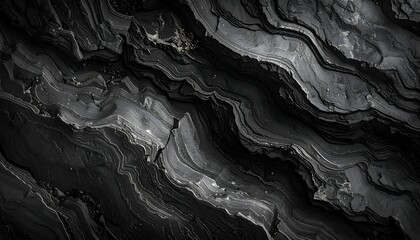 Obraz premium Abstract black and white layers resemble geological formations, creating a rich texture of swirling lines