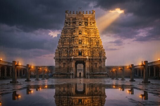 Ancient Hindu Temple in Monsoon Rain &ndash; Cinematic Spiritual Landscape