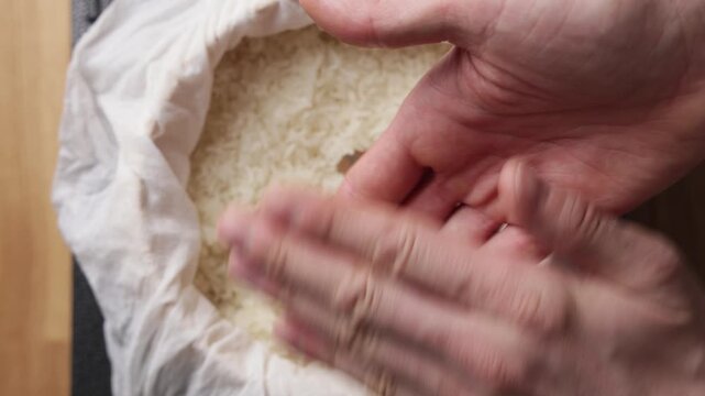 Shaping Sticky Rice Ball By Hand Close Up