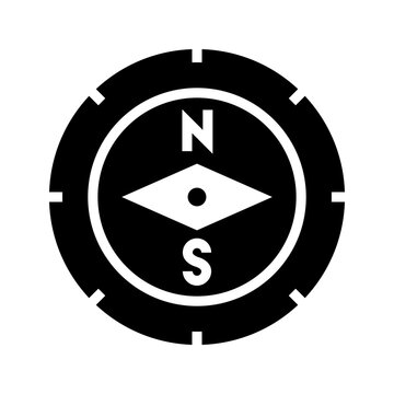 Compass direction icon. Travel and navigation filled symbol. Black and white.