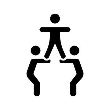 Human tower icon. Sports and acrobatics filled symbol. Black and white.