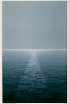 Qu Yuan Commemoration Minimal Poster, Vertical Composition, Thin Horizontal Line Dividing Heaven and Earth, Light Gray Sky Dark Gray River, Central Golden Dot, Soul Symbol, Quiet Profound, Commercial 