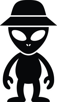 alien, black, silhouette, hat, cartoon, character, monochrome, white background, extraterrestrial, creature, figure, symbol, eps10, wearing Black silhouette of an alien wearing a hat cartoon