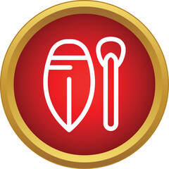 Fototapeta premium Red round button showing a white outline icon of a shield and a stick