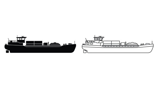 Barge silhouette illustration on white background river transport vessel