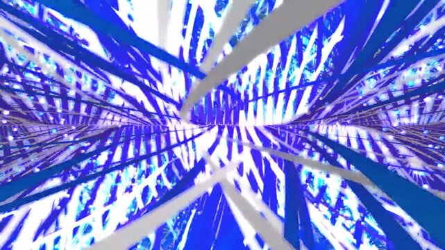 Abstract psychedelic background with intersecting lines in vibrant blue, purple, and yellow colors, creating a swirling, hypnotic effect.