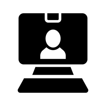 Video call icon. Business and teleconferencing filled symbol. Black and white.