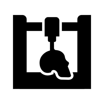 3d printed skull icon. Healthcare and bioprinting filled symbol. Black and white.