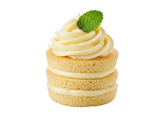 Fototapeta premium Delicious cream-filled pastry with mint garnish isolated on transparent background
