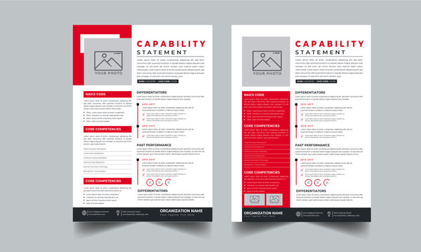 Capability Statement Design for Business Concept with Two Page Perfect Color Design Step Layout