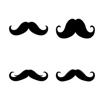 Four black mustache vector icons - Minimalist black mustache icons arranged in a clean grid pattern for designs and illustrations.