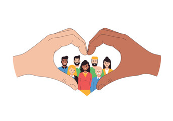 Fototapeta premium Diverse hands forming a heart around a group of people