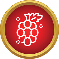 Obraz premium Grapes cluster outline symbol against a red background in a golden circle