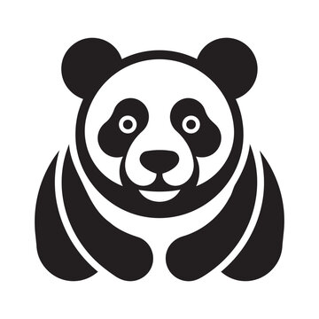 Cute giant panda bear face icon illustration for wildlife logo design and simple black and white vector art graphic