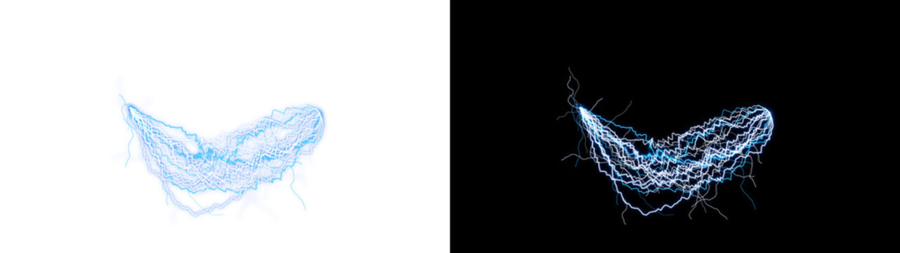 A PNG image of Intense blue and white lightning bolt energy discharge effect, creating a dynamic visual impact, on transparent background. on transparent background