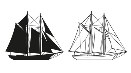Sailing ship silhouettes black and white nautical vessel illustrations © Design Bari