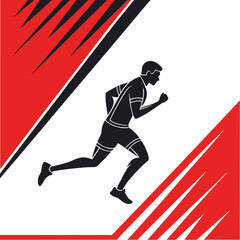 Obraz premium Silhouette of a male runner in motion against a red and black abstract