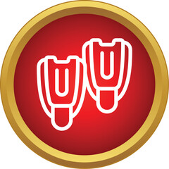 White outline flippers for diving in a red and gold circular icon © ylivdesign