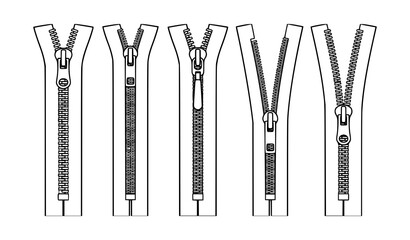 Technical garment zippers vector set in vertical high contrast flat layout template © MdSuzan