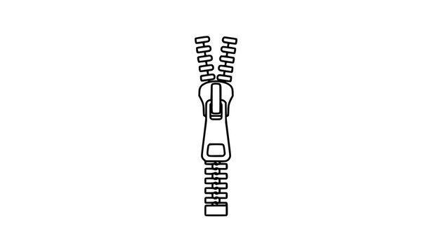 Flat metal zipper vector template with clean black outlines for technical fashion drawing