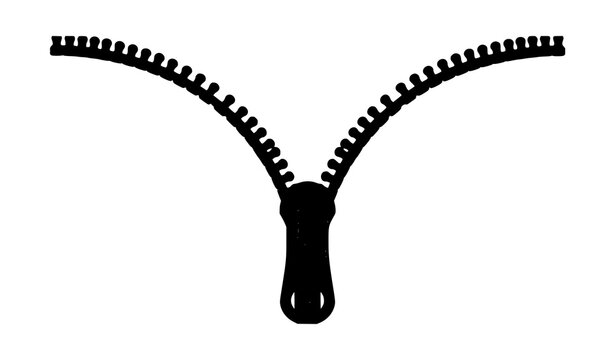 Nylon coil zipper half open vector template in clean flat line art style