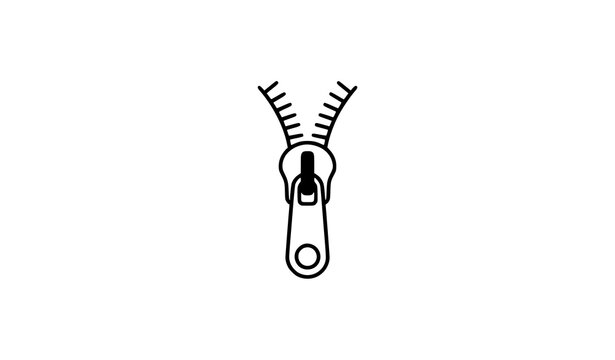 Minimalist unzipped zipper vector icon with clean black outline illustration isolated on white background