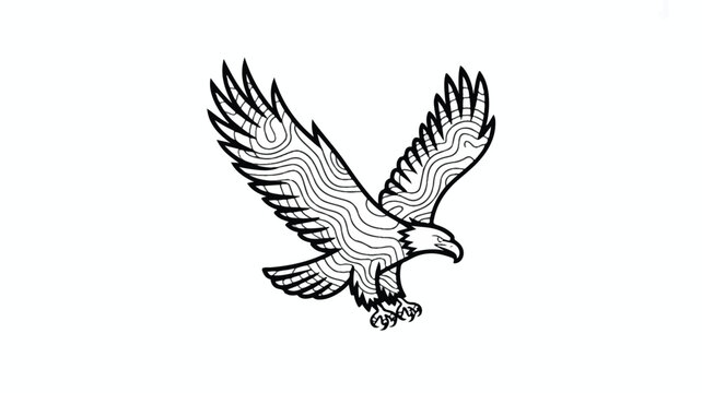 flying eagle with spread wings and wavy patterns on body and wings