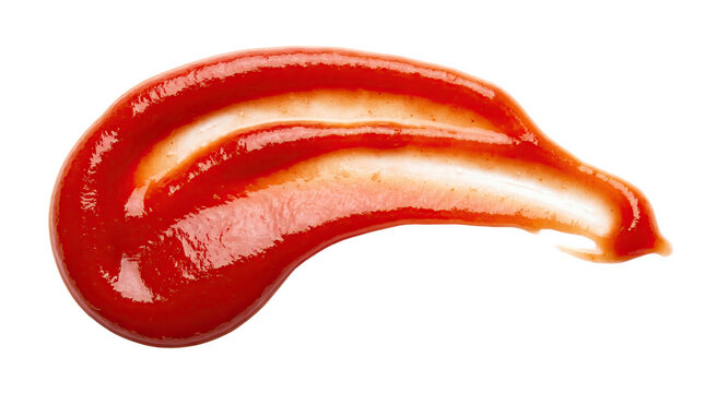 Red tomato ketchup sauce smear isolated on transparent background for food advertising design layout.